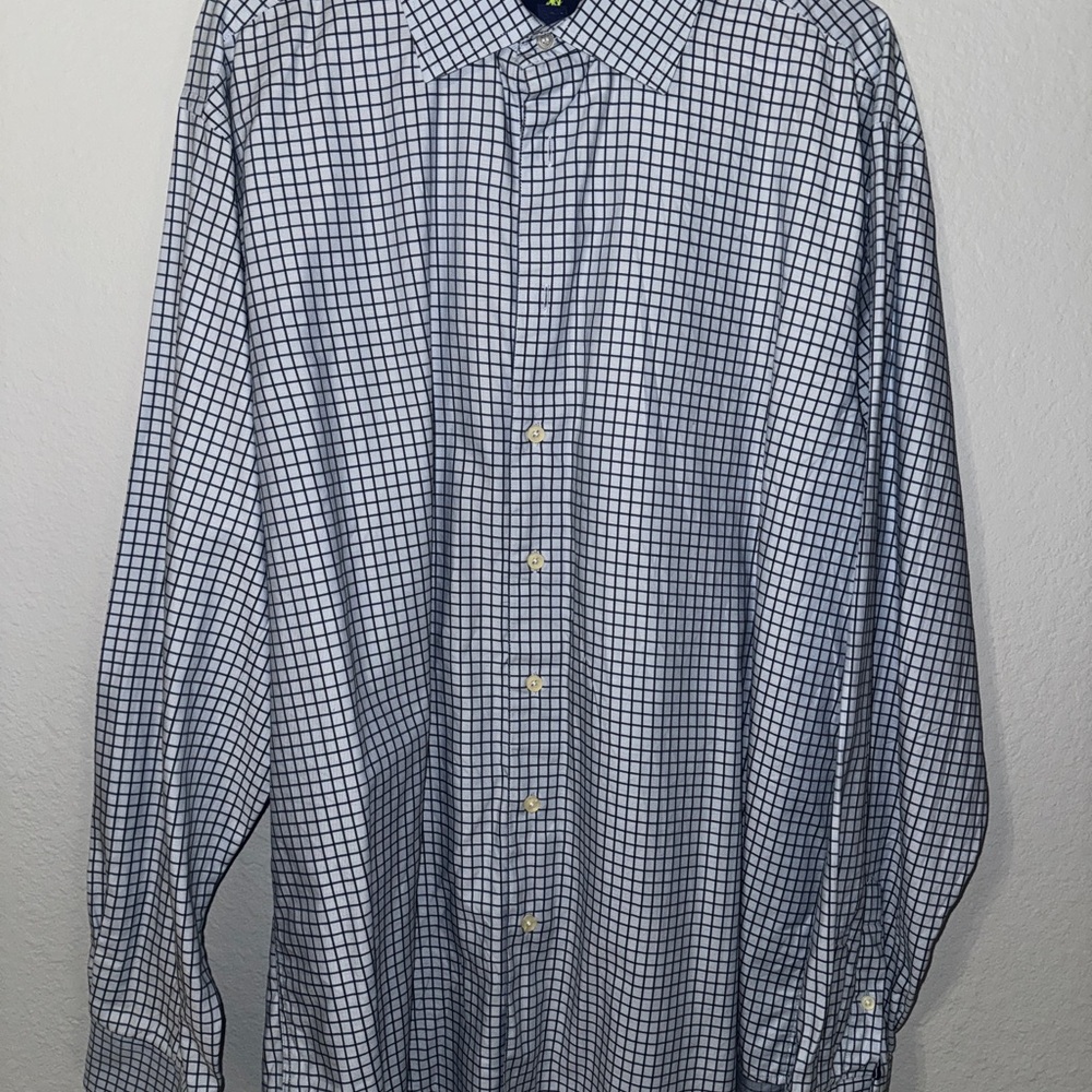 Egara Navy and White Grid Dress Shirt
